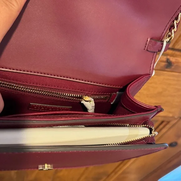 Tory Burch Savannah Comb Burgundy Quilted Crossbody Bag